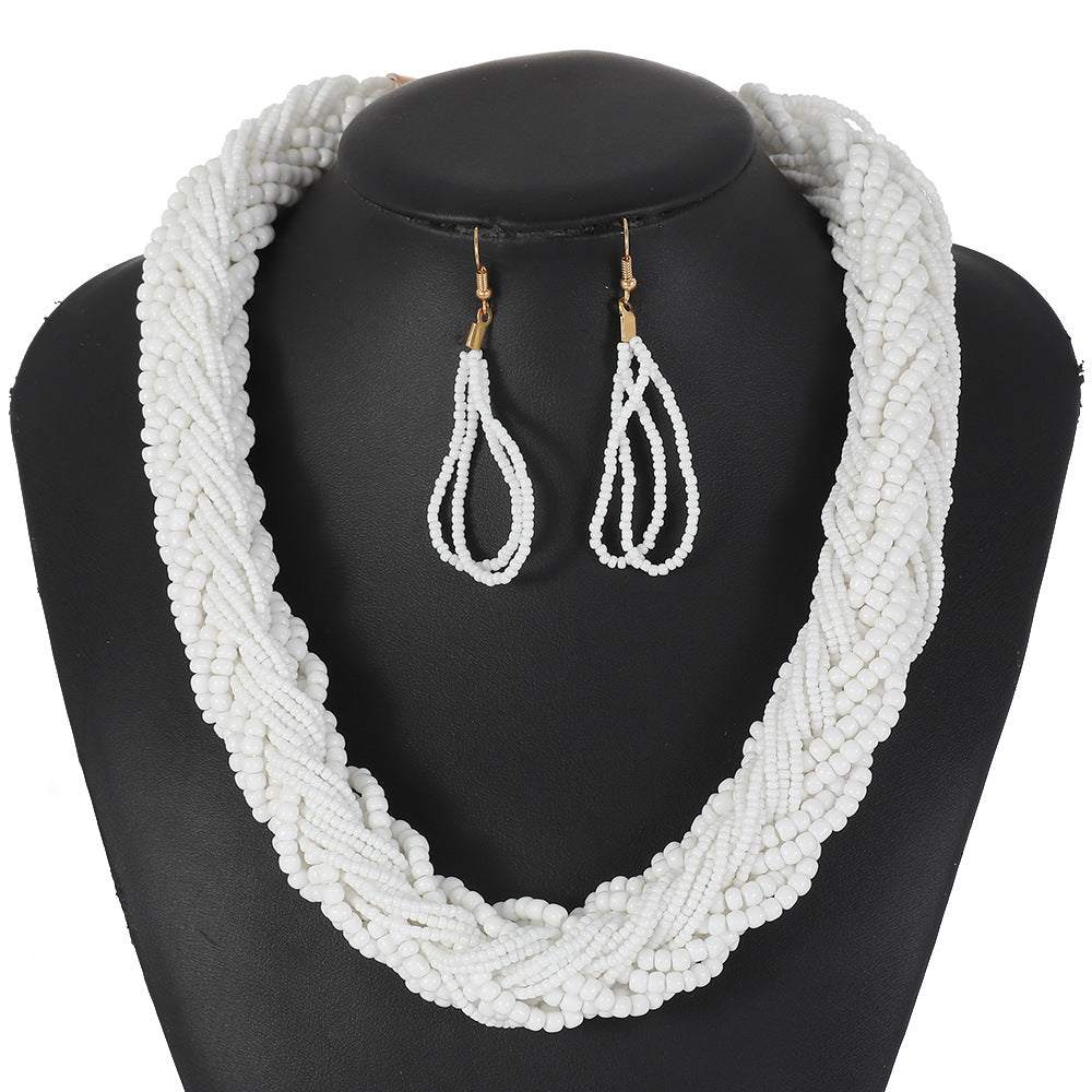 Colorful Multi-Layer Beaded Statement Necklace Set