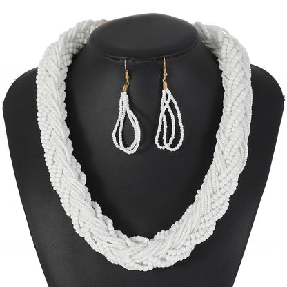 Colorful Multi-Layer Beaded Statement Necklace Set
