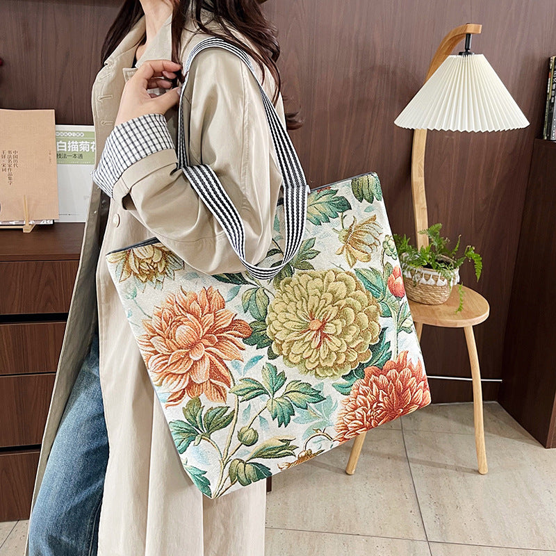 Cartoon Embroidered Canvas Tote Bag Stylish Soft Carryall