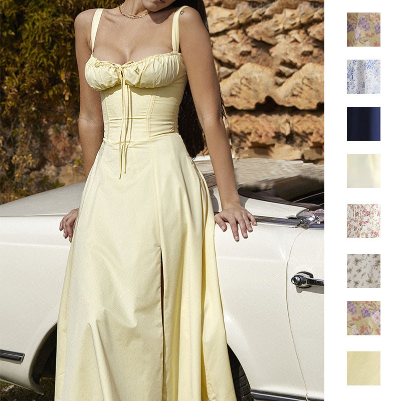 Floral Print Maxi Dress Gentle French Style Sleeveless Sundress