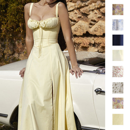 Floral Print Maxi Dress Gentle French Style Sleeveless Sundress