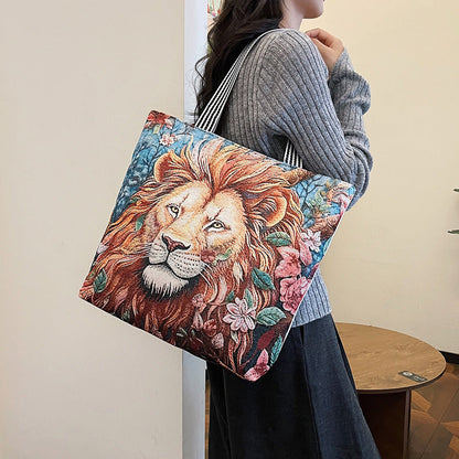 Fashionable Gold Embroidery Animal Tote Bag Stylish Shoulder Bag