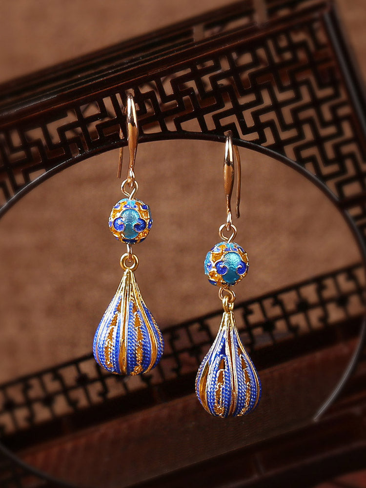 Cloisonne Blue Earrings High-Grade Female Antique Sterling Silver Earrings