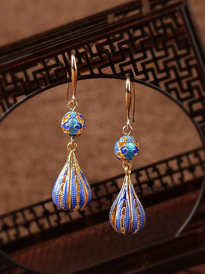Cloisonne Blue Earrings High-Grade Female Antique Sterling Silver Earrings