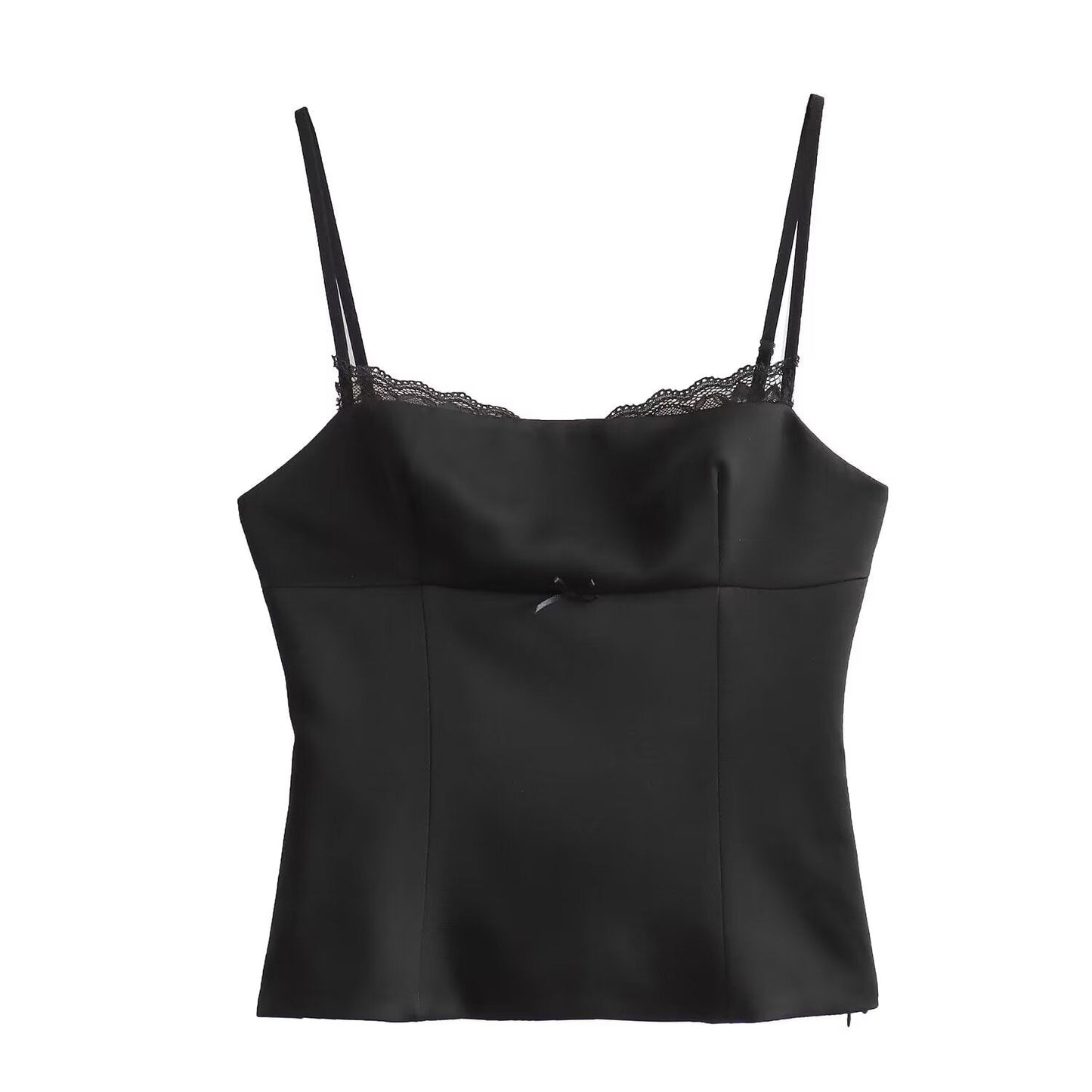 Elegant Satin Spaghetti Strap Lace Trim Top