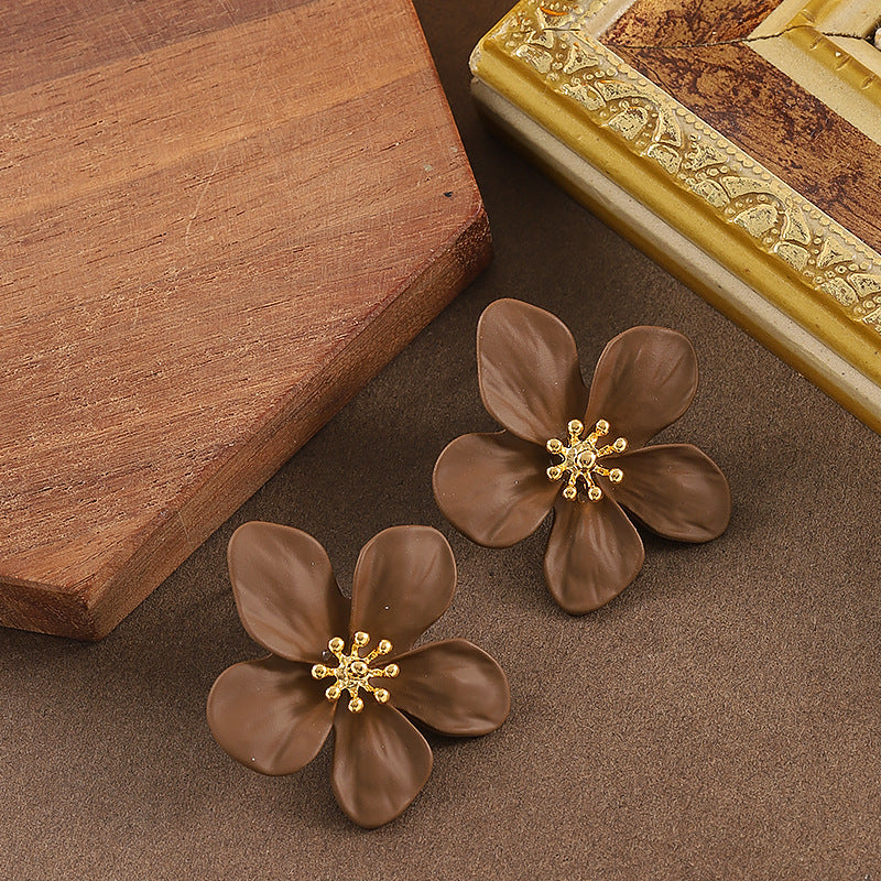 18K Gold Plated Fashion Klein Blue Floral Stud Earrings