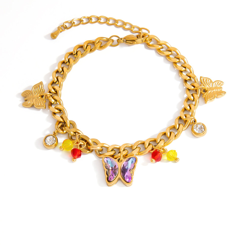 Fashion Minimalist Butterfly Pendant Bracelet - Stainless Steel With 18K Gold Plating