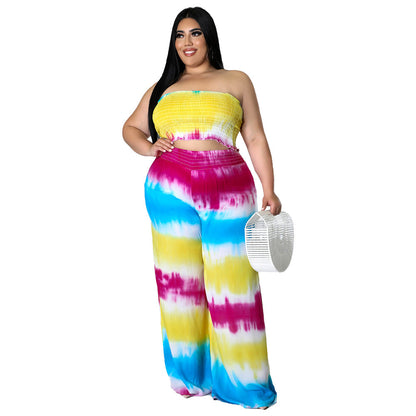 Stylish Tie-Dye Print Two-Piece Set With Sleeveless Top And Long Pants