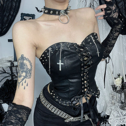 Gothic Punk Strapless Studded Top for Women