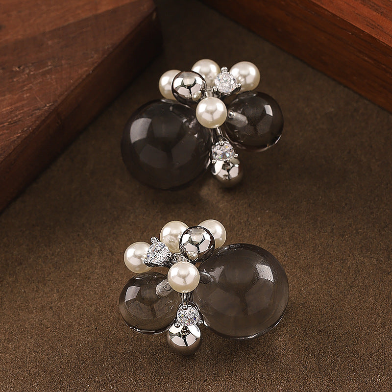 Stylish Geometric Resin Pearl Ear Studs With Silver Pins