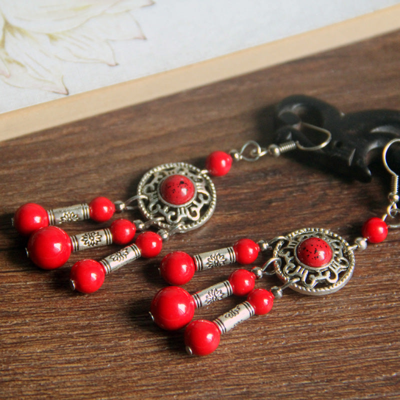 Tibetan Pine Stone Earrings Long Exaggerated Transfer Earrings