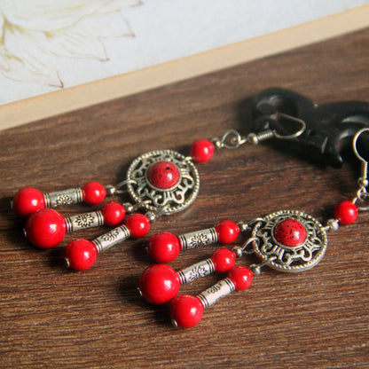 Tibetan Pine Stone Earrings Long Exaggerated Transfer Earrings