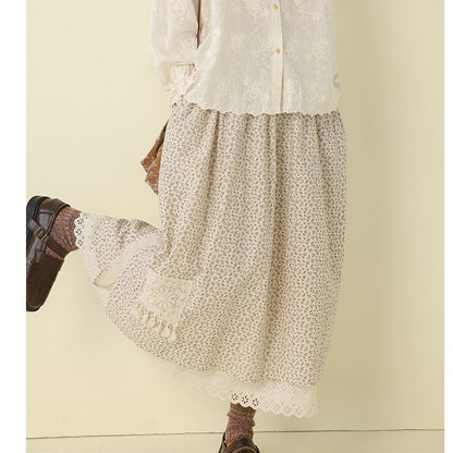 Floral Embroidered A-Line Midi Skirt Lightweight Casual Layered Skirt