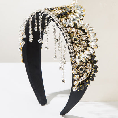 Elegant Baroque Crown Headband with Rhinestones and Tassels
