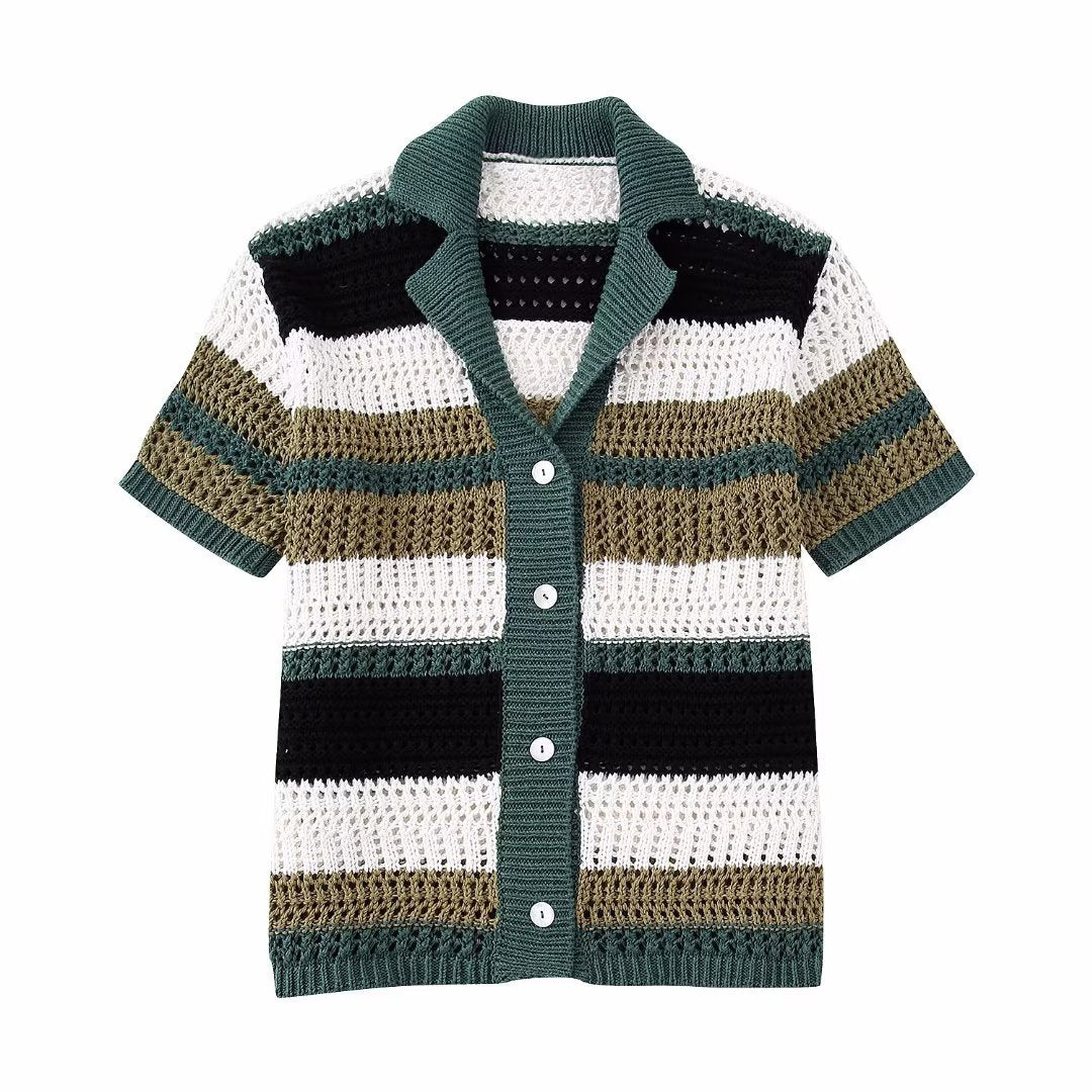 Trendy Short Sleeve Striped Knit Top
