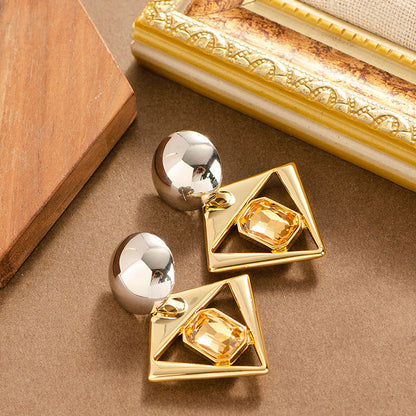 Geometric Crystal Drop Earrings For Women - Fashionable And Elegant