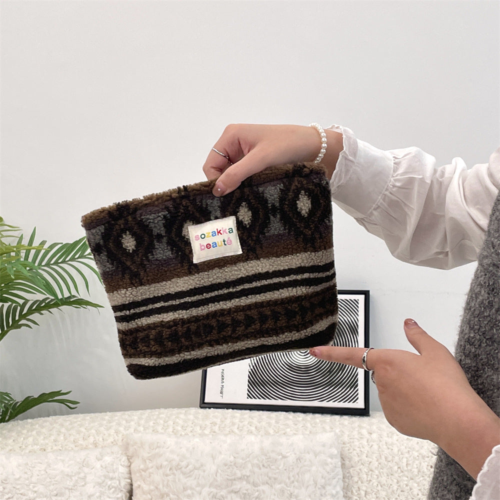 Polka Dot Plushed Large Capacity Make Up Bag