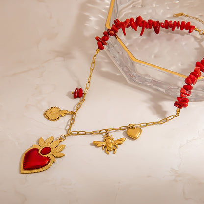 DIY Coral Branch Heart Pendant Stainless Steel Necklace