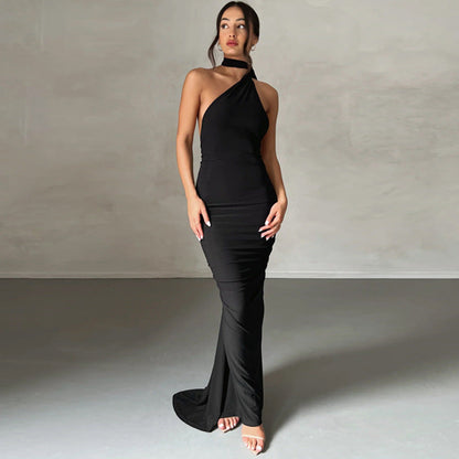 Summer New Sexy Backless Ruched Midi Dress