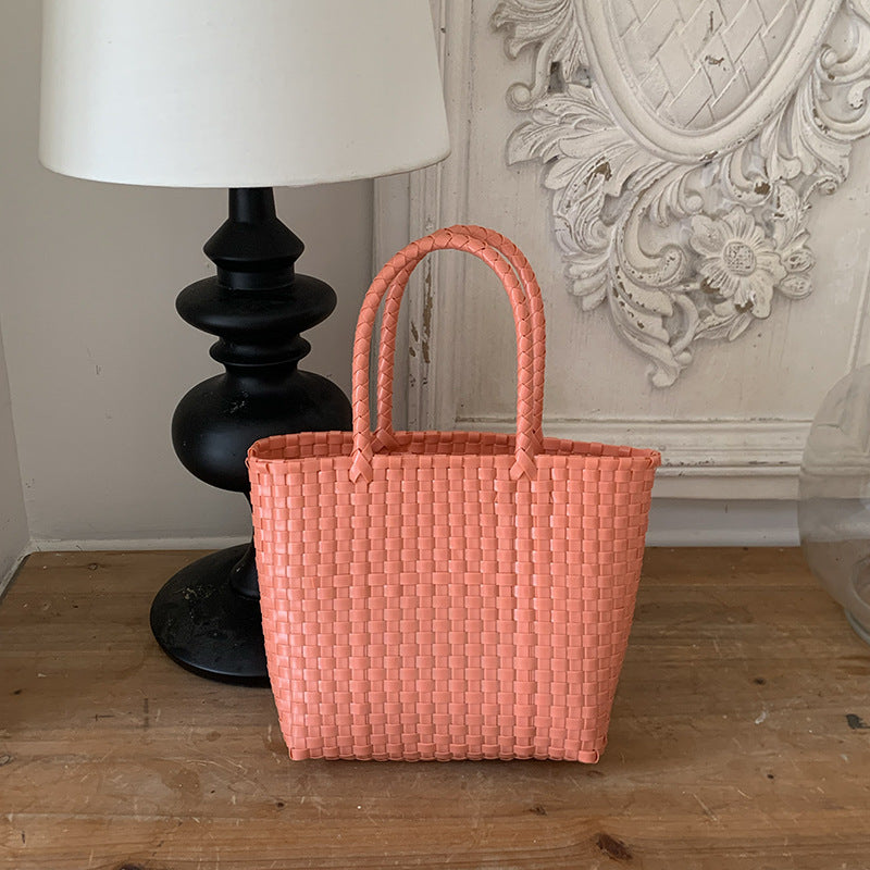 Summer Straw Tote Bag Handmade PVC Beach Shoulder Bag
