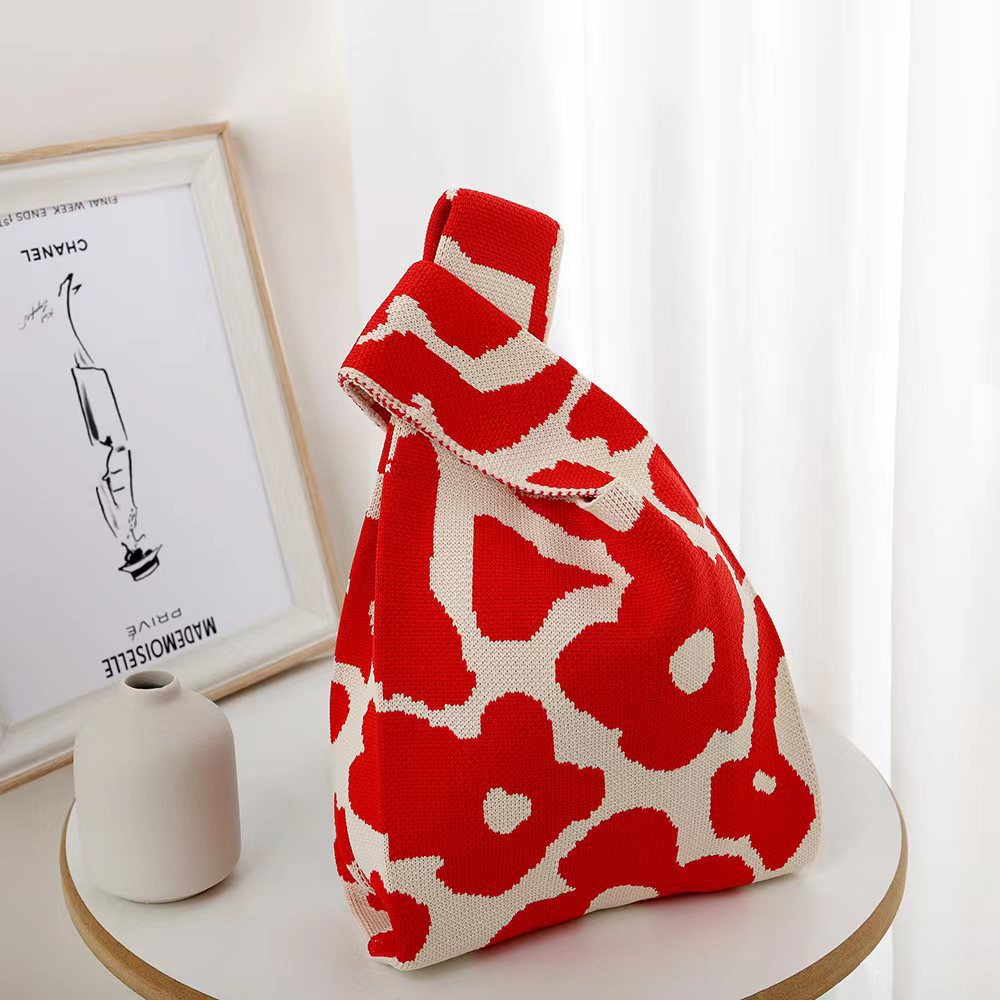 Knitted Tote Bag With Cute Designs Soft Polyester Casual