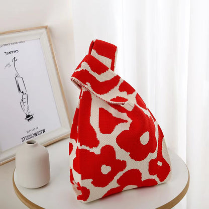 Knitted Tote Bag With Cute Designs Soft Polyester Casual