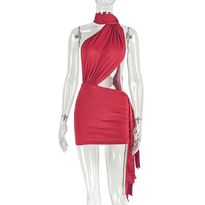 Trendy Casual Color-Block Backless Bodycon Dress