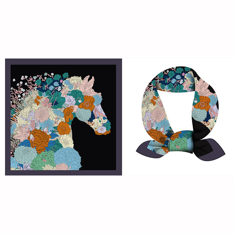 Colorful Tropical Print Square Silk Scarf