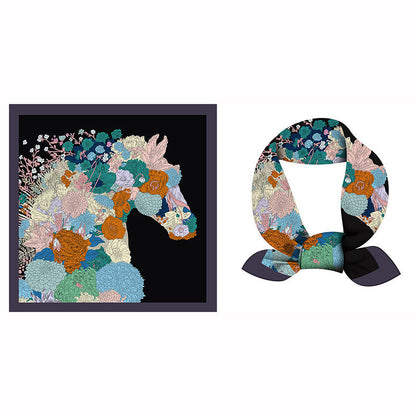 Colorful Tropical Print Square Silk Scarf