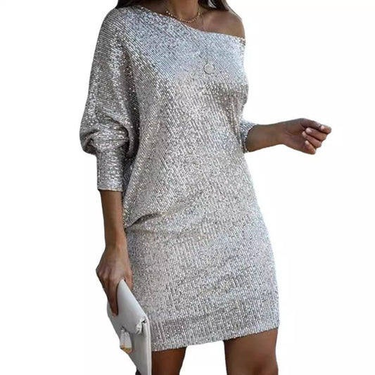 V-Neck Sequin Midi Dress Trendy Casual Dress
