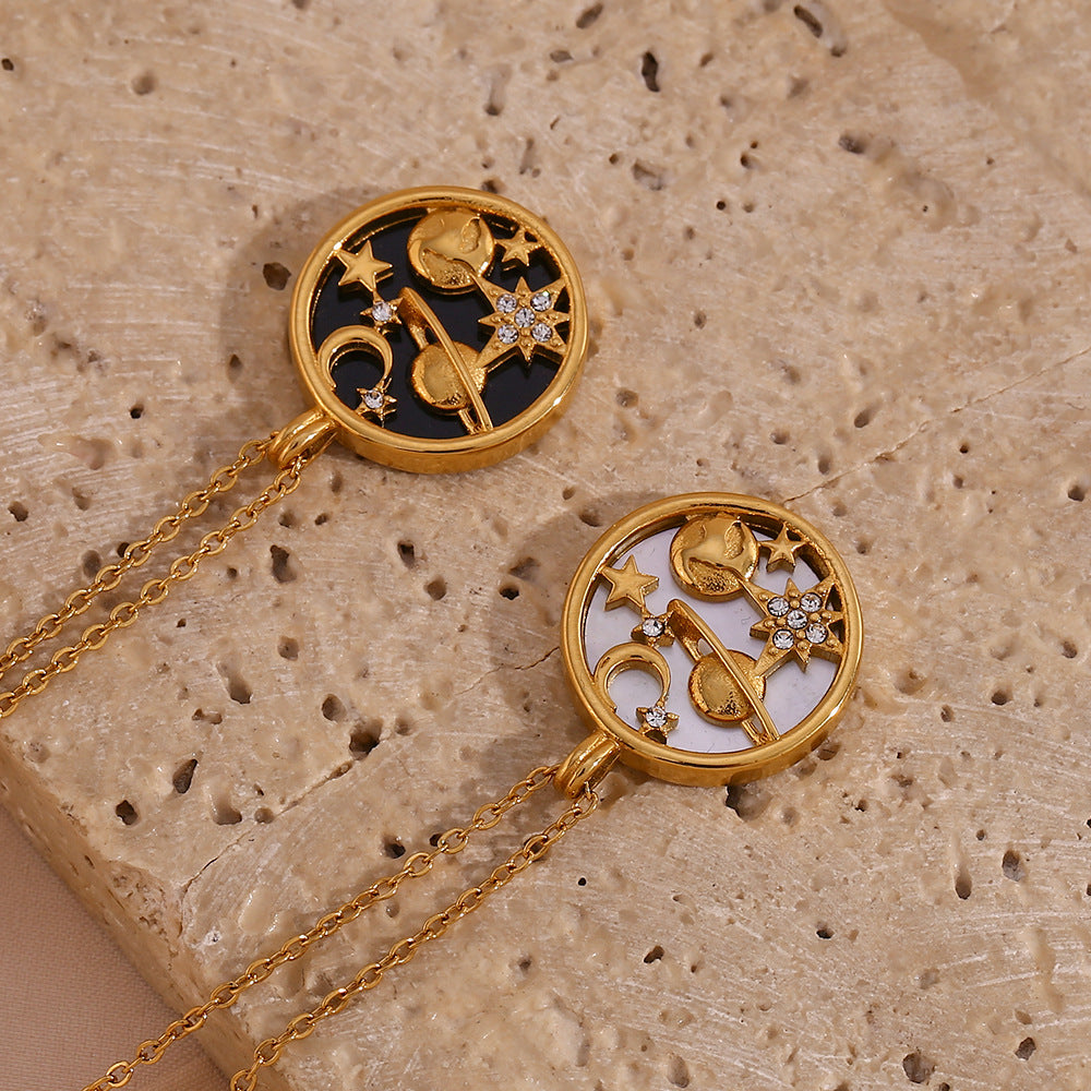 2+ Moon Star Shell Round Pendant Necklaces