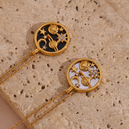 2+ Moon Star Shell Round Pendant Necklaces