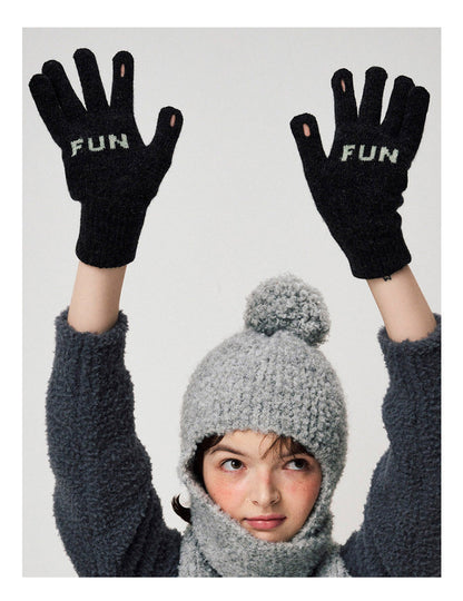 Letter Jacquard Color Block Knit Gloves