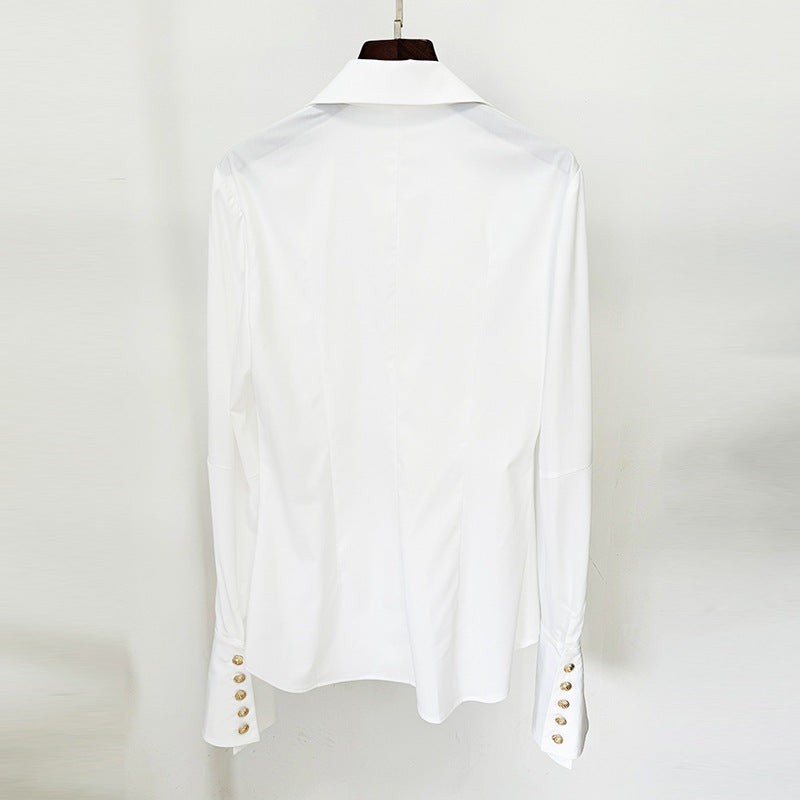 Chic White Long Sleeve Shirt With Flared Sleeves
