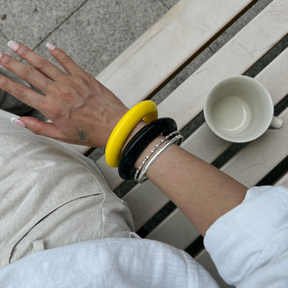 Geometric Resin Bangle Bracelet Trendy Yellow and Black