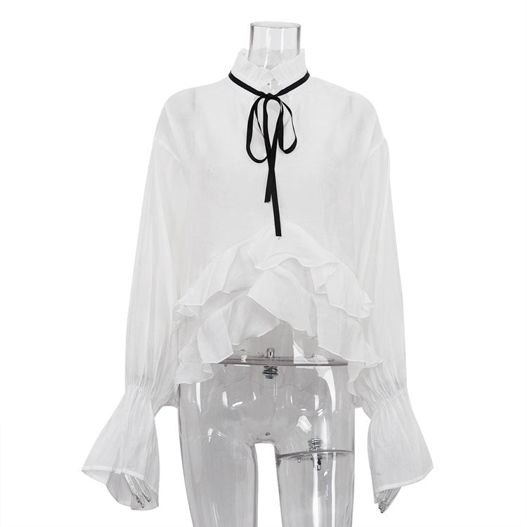 Trendy Sheer Blouse with Flare Sleeves