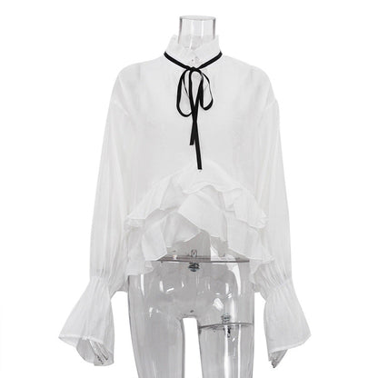 Trendy Sheer Blouse with Flare Sleeves