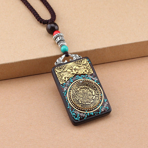 Vintage Nepal Thangka God Of Wealth Buddha Elephant God Ebony Pendant Necklace Exotic Sweater Chain