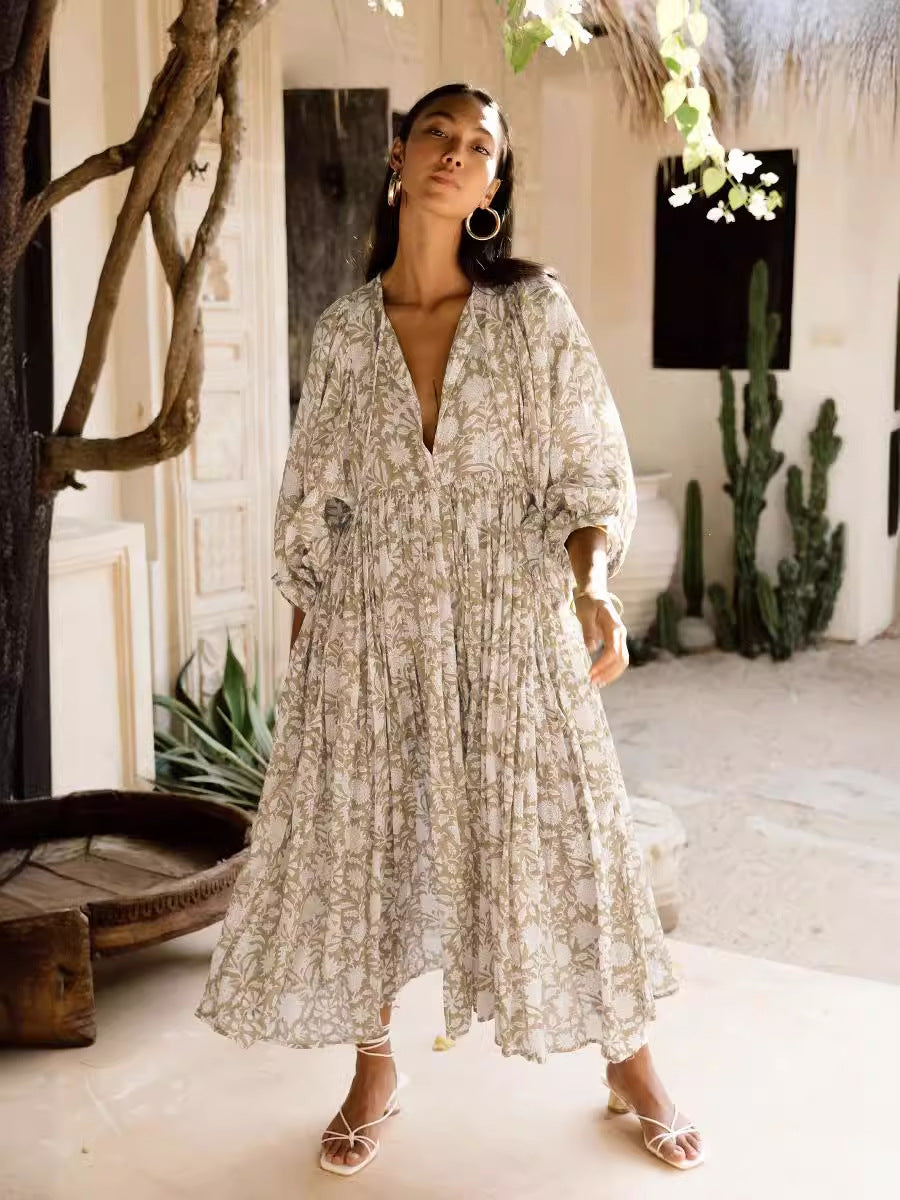 Vintage Floral Maxi Dress Relaxed Casual Style