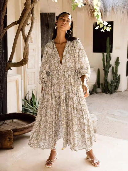 Vintage Floral Maxi Dress Relaxed Casual Style