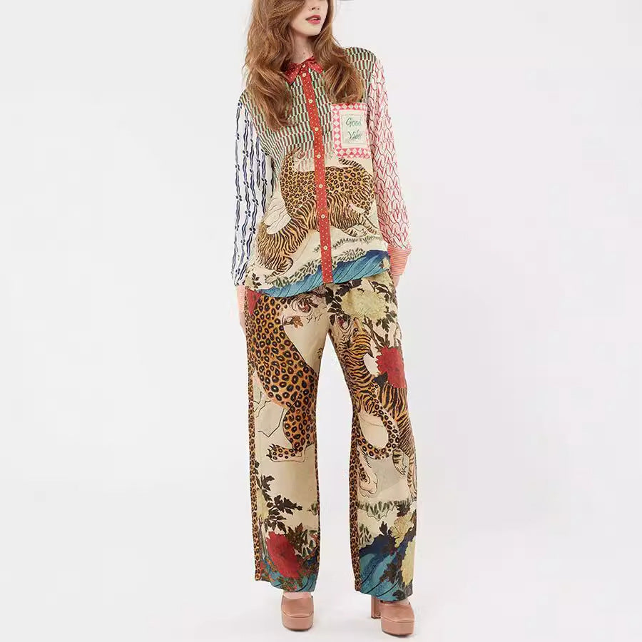 Leopard Print Lantern Sleeves Casual Set