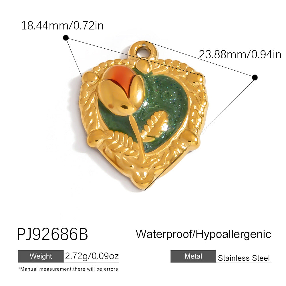 Heart Flower Pendant Accessories 18K Gold Plated Stainless Steel Jewelry