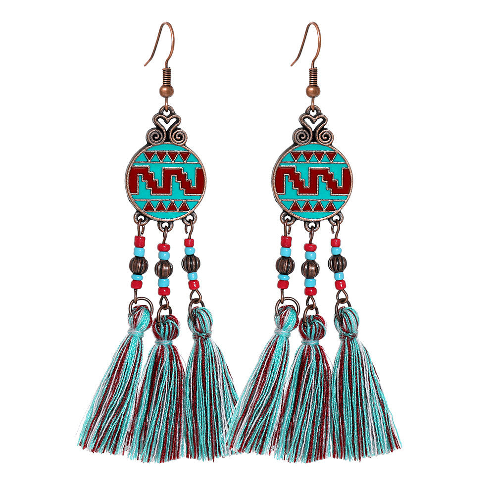 Bohemian Style Gemstone Tassel Earrings for Women