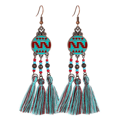 Bohemian Style Gemstone Tassel Earrings for Women