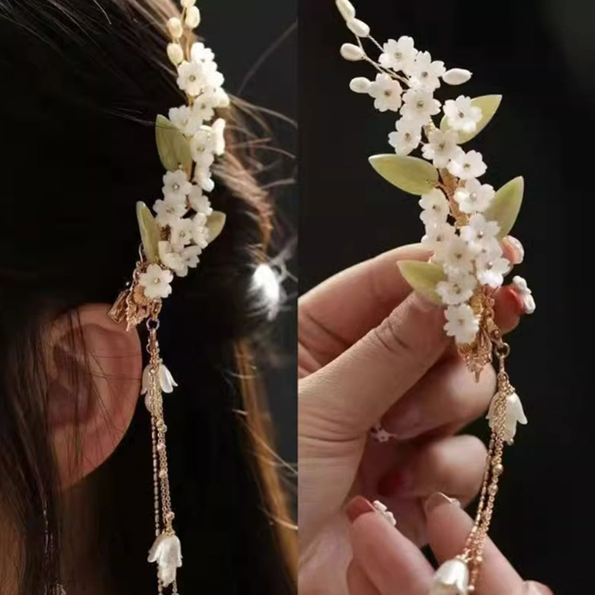 Classic Floral Tassel Hair Clip Elegant Side Clutch