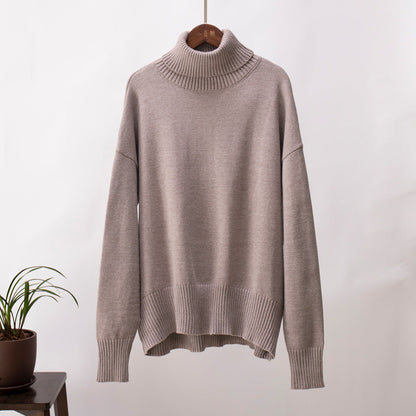 High Neck Solid Sweater for Women Cozy Casual Pullover