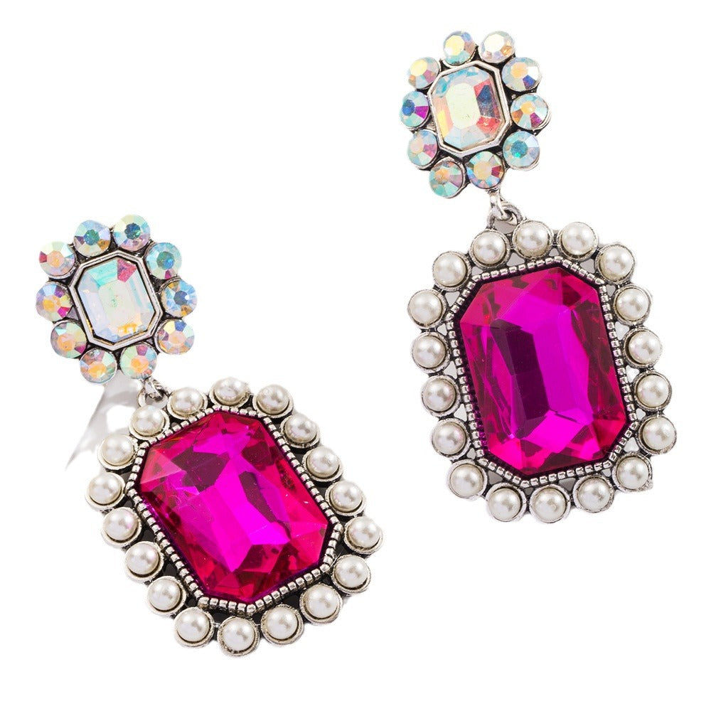Bohemian Style Geometric Earrings With Pearls and Turquoise
