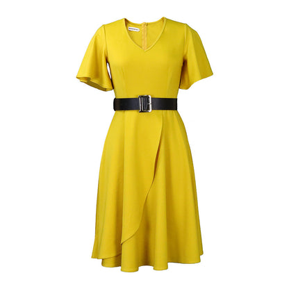 Solid Color A-Line Dress With Flared Sleeves