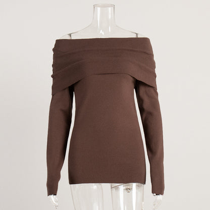 Off-The-Shoulder Knit Sweater Elegant Fitted Design