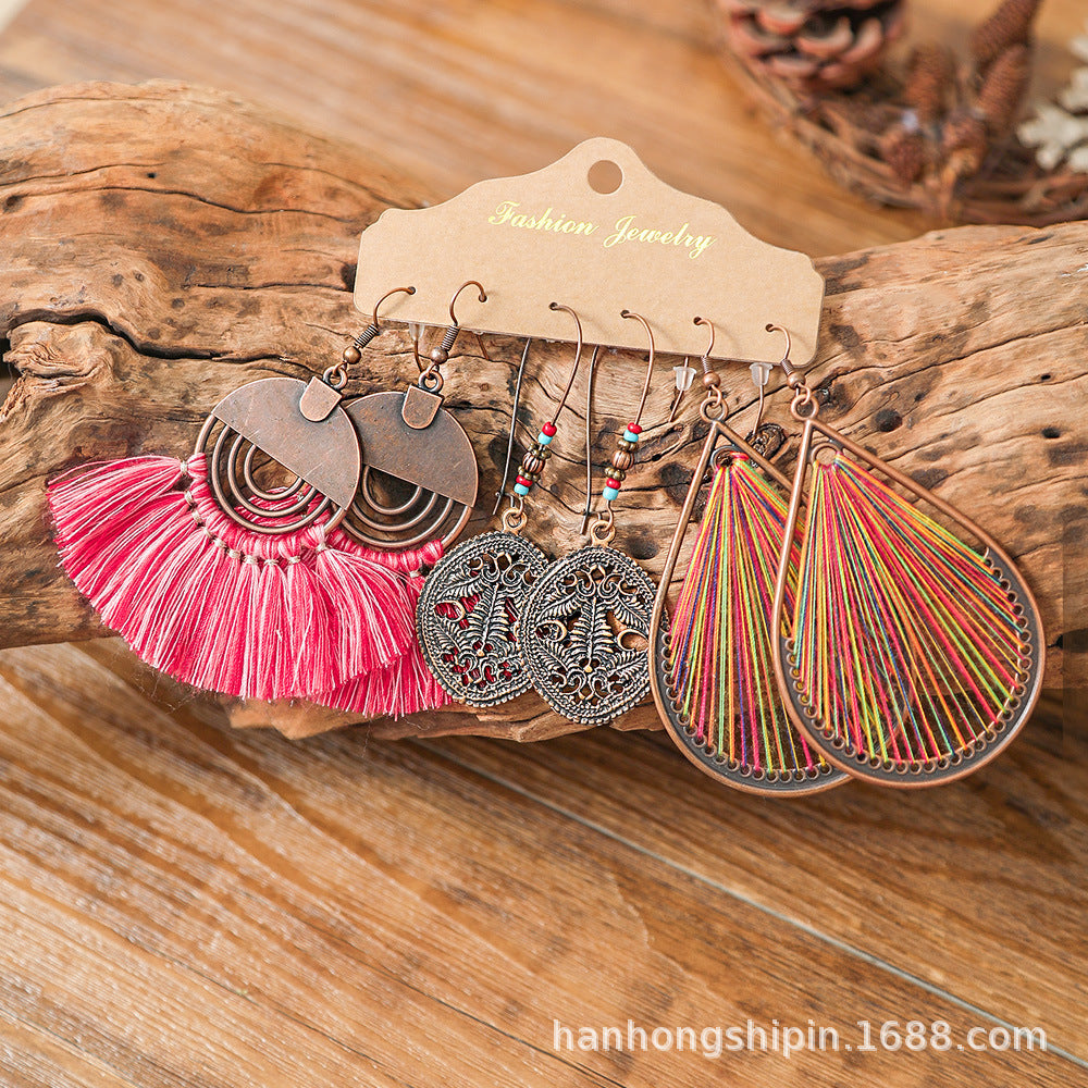 Colorful Bohemian Tassel Earrings Handmade Zinc Alloy Jewelry